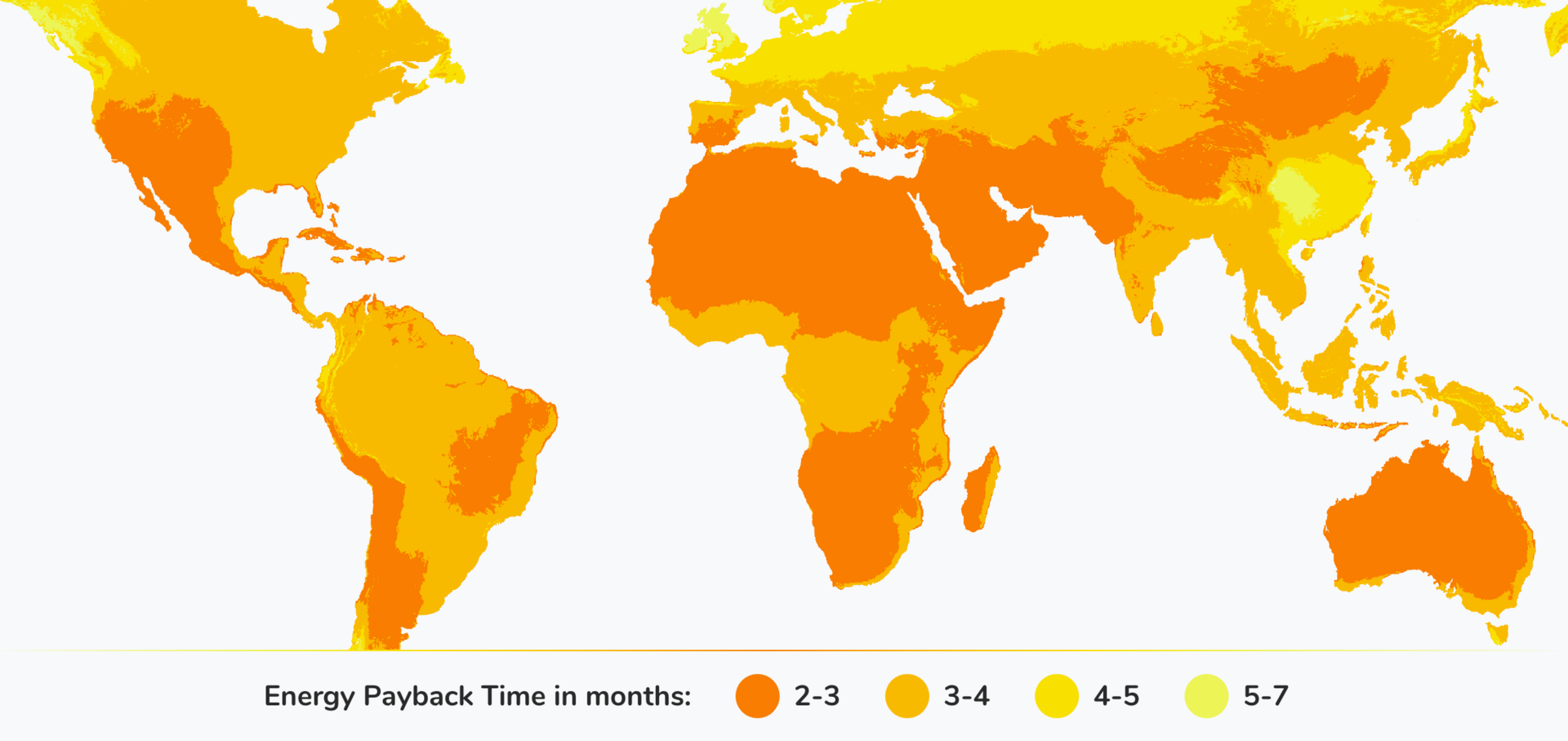 World map with Energy Return on Investment (EROI) in months