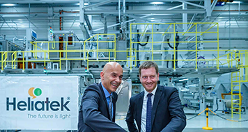 Saxony's Prime Minister Michael Kretschmer and Dresden's Mayor Dirk Hilbert at the opening of Heliatek's series production for organic solar films